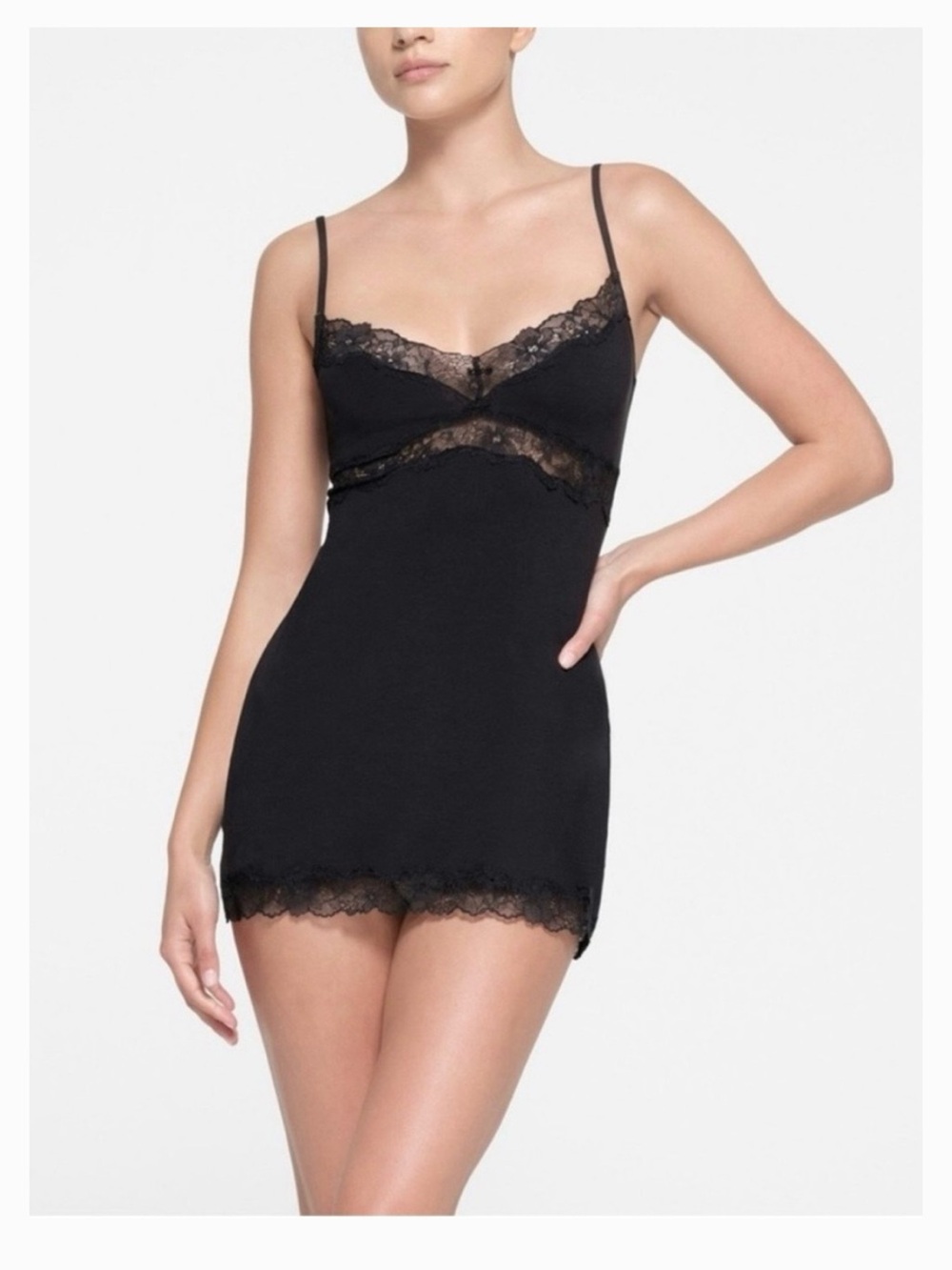SKIMS cotton lace slip dress Black Small